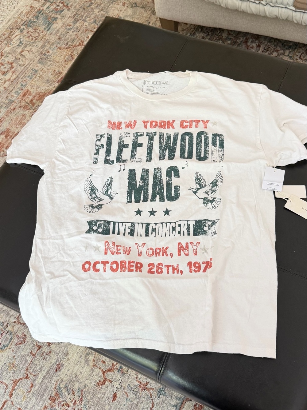 Altar'd State White Fleetwood Mac Graphic Tee with Red & Dark Green Print Sz M/L